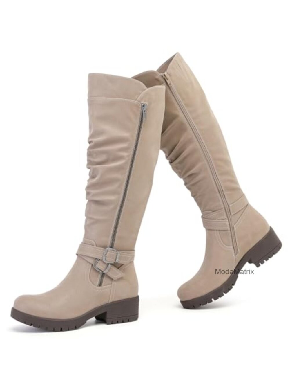 Women's Faux Leather Knee High Riding Boots Side Zip Round Toe
